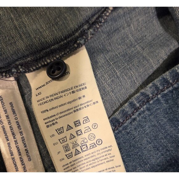 Tommy Hilfiger Shirt Dress Sz L Chambray Denim Mini Sleeveless Tie Front Wrap - Picture 9 of 16